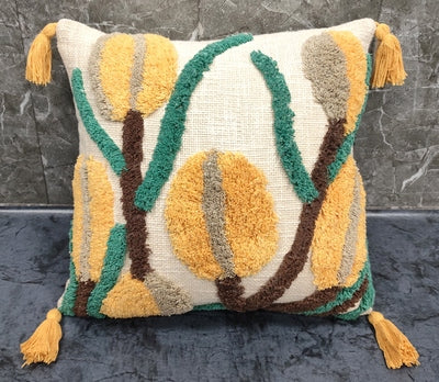 Set of three flower tufted cotton square cushions by IR Home Furnishing, decorative pillows for sofa or bed.