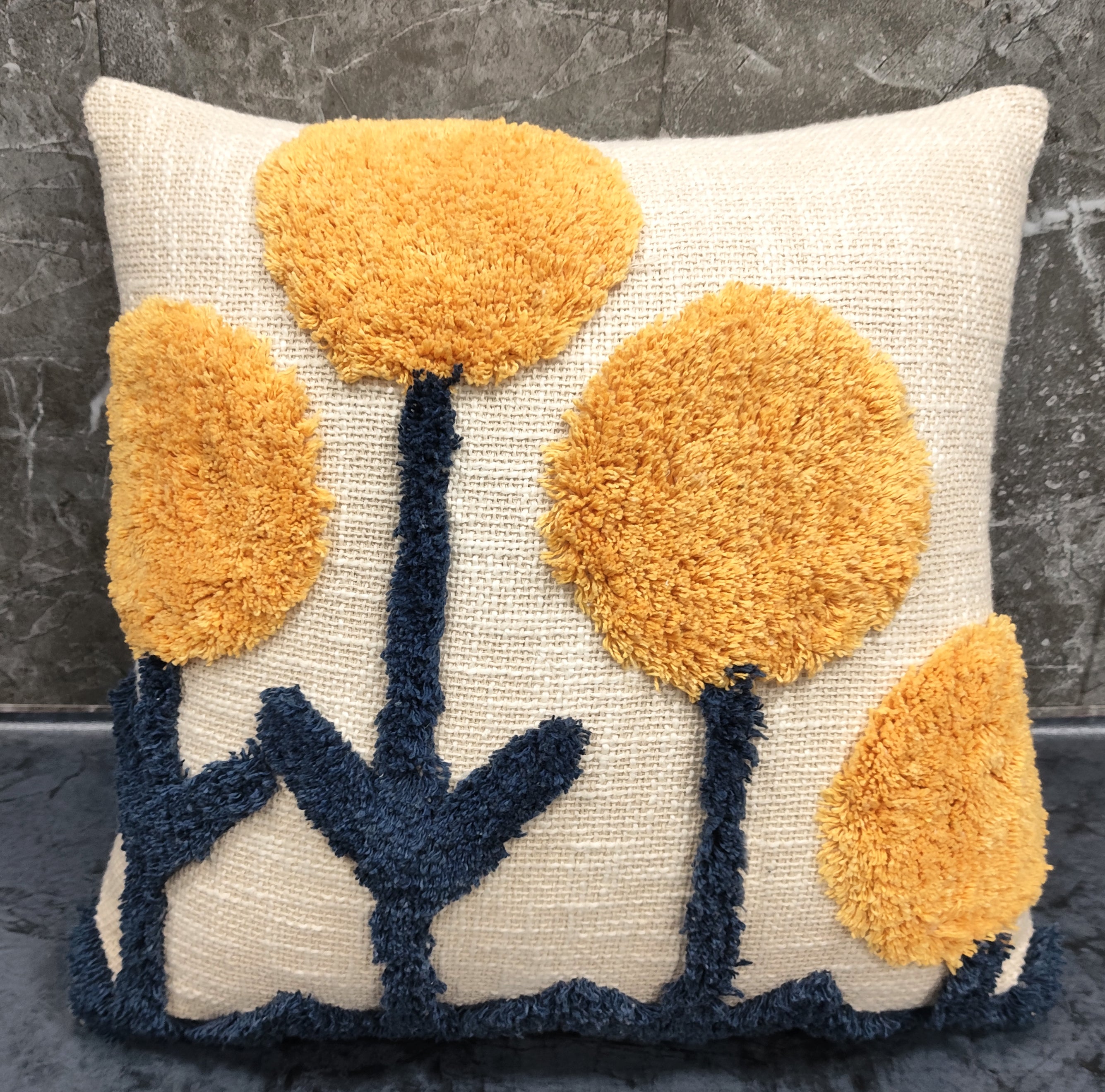 Set of two Flower Cotton Slub Tufted Cushions from IR Home Furnishing, soft fabric with floral design, perfect for home decor and seating.