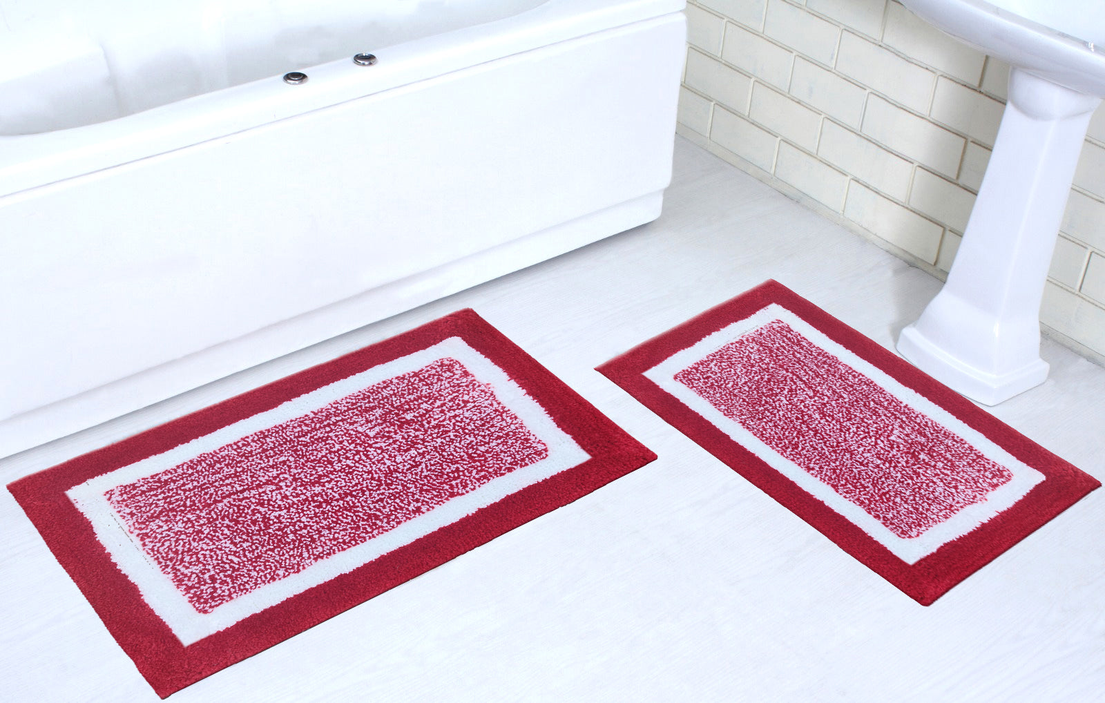 Set of two microfiber heavy bathmats from IR Home Furnishing, plush soft carpet-style bath rugs for bathroom decor.