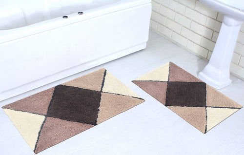 Bathroom Rug Microfiber Tufted Bathmat 2Pcs Set in a stylish geometric design, perfect for everyday use in the bathroom.