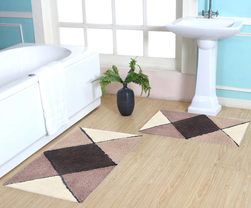 Bathroom Rug Microfiber Tufted Bathmat 2Pcs Set in stylish geometric design for everyday use in bathrooms.