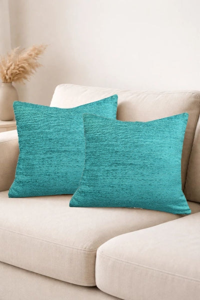 Set of two IR Home Furnishing Chenille Woven Cushions with neck pillow design, soft textured fabric for comfort and style.