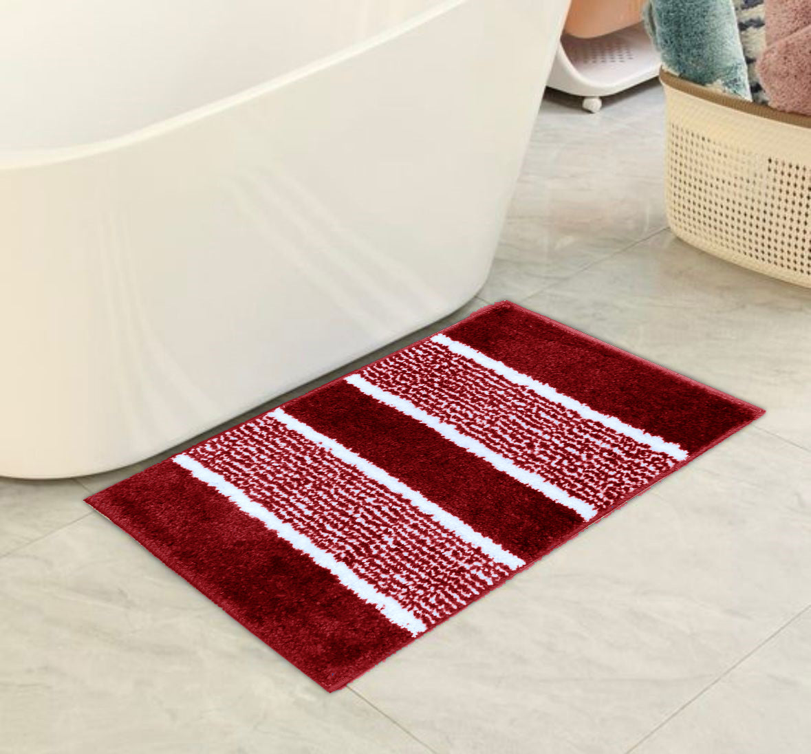 Super soft IR Home Furnishing bath mat with plush texture, beige color, and non-slip backing for bathroom comfort and safety.