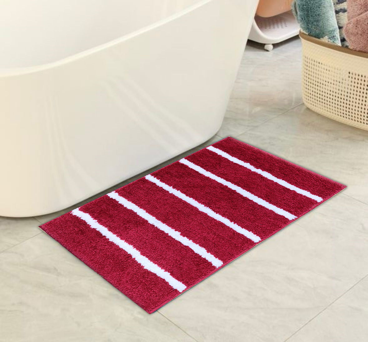 Microfiber stripe bathroom bathmat by IR Home Furnishing, featuring soft, absorbent material and modern design for bathroom decor.