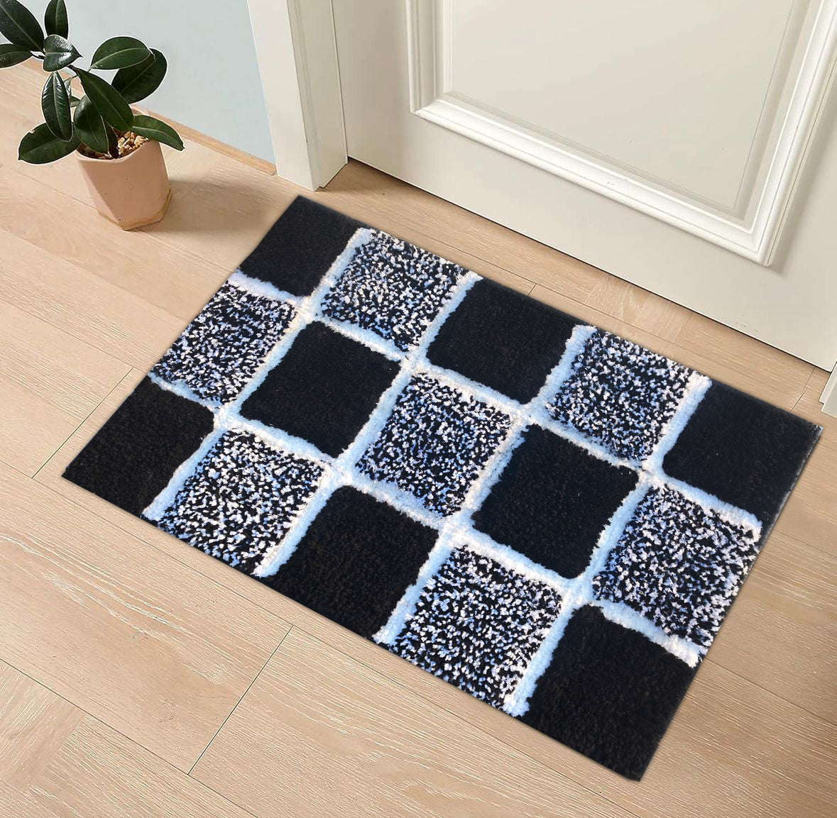 Microfiber tufted bathmat with box design from IR Home Furnishing, featuring a soft, absorbent area carpet for bathroom decor.