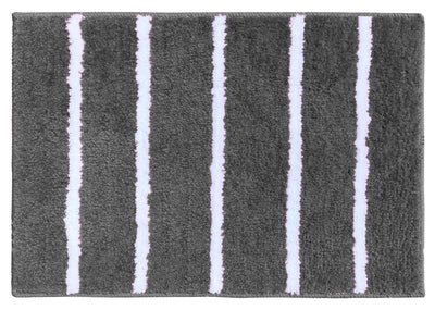 Set of two microfiber stripe bathmats by IR Home Furnishing with blue and white stripes, ideal for bathroom decor.