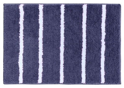 Set of two microfiber stripe bathmats from IR Home Furnishing with blue and white stripes, soft and absorbent for bathroom use.