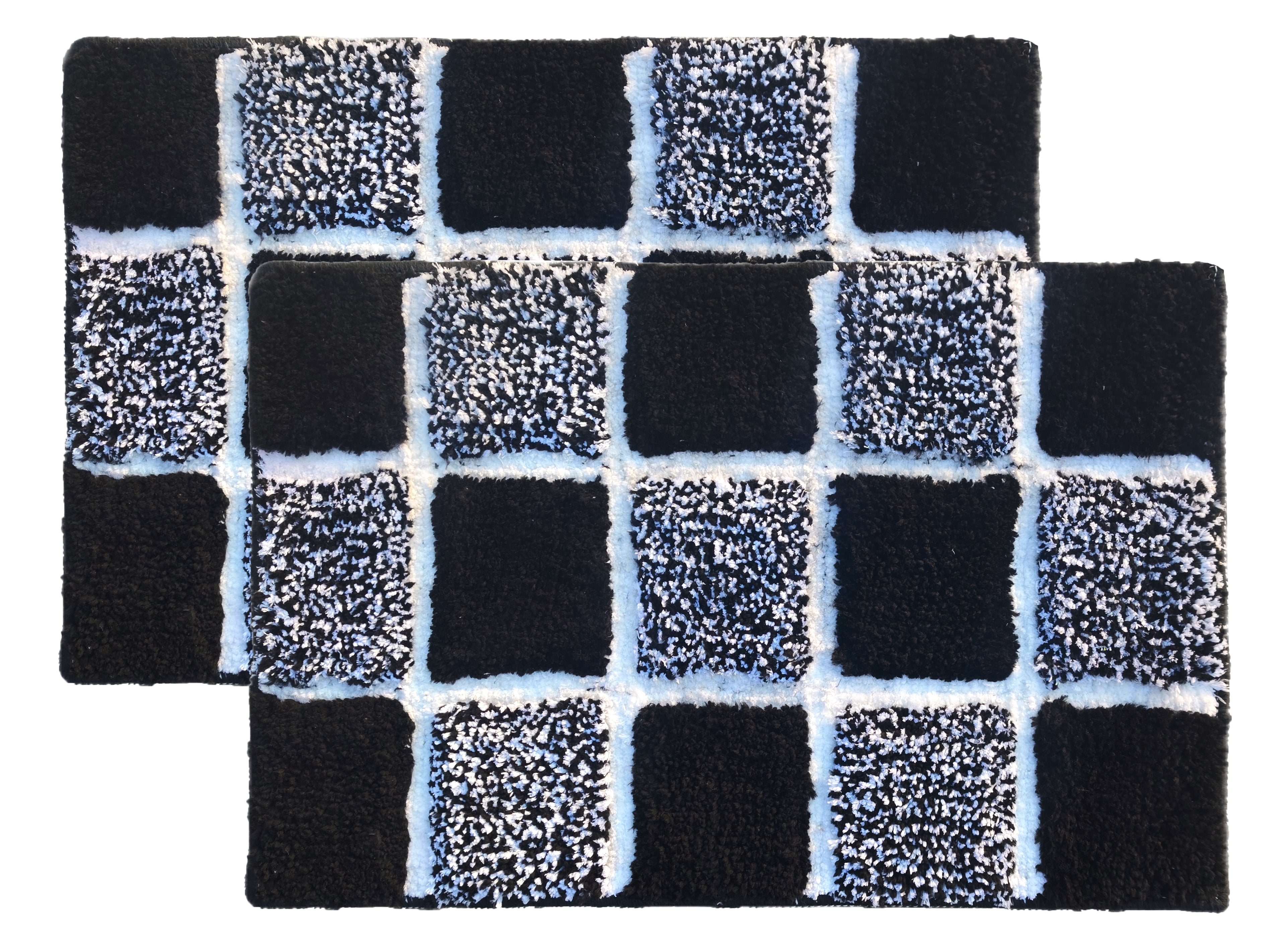 Microfiber tufted bathmat with box design from IR Home Furnishing, featuring soft, plush texture suitable for bathroom or area rug use.